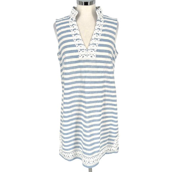 Eliza J Striped Linen Blend Sleeveless Tunic Dress Blue White Size 12 - Picture 1 of 10